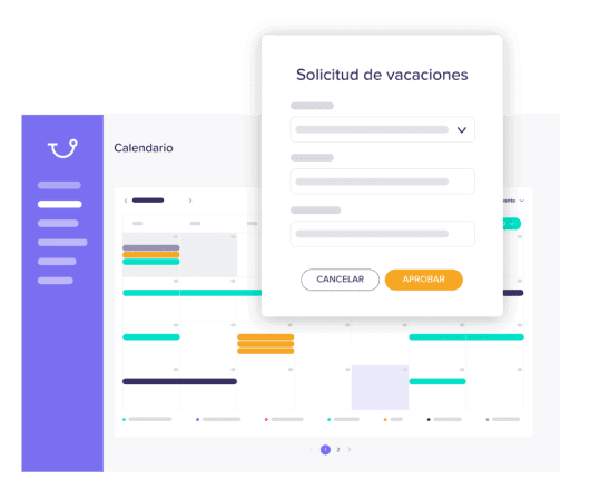 Ventana de solicitud de vacaciones sobre calendario en plataforma Runa