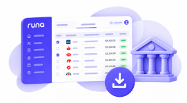 Tabla de layouts bancarios en Runa con botón de descarga