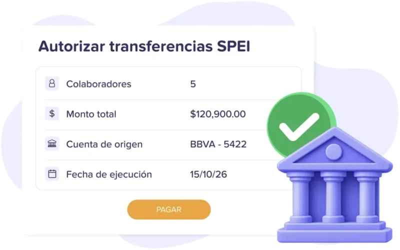 Autorización de transferencias SPEI con el monto total a pagar