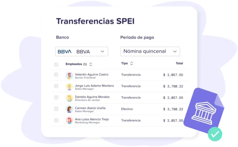 Transferencias SPEI preparadas por colaborador con CLABE y monto