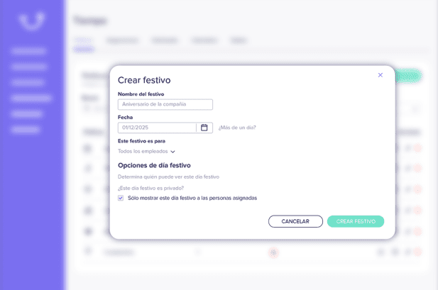 Crear festivos personalizados