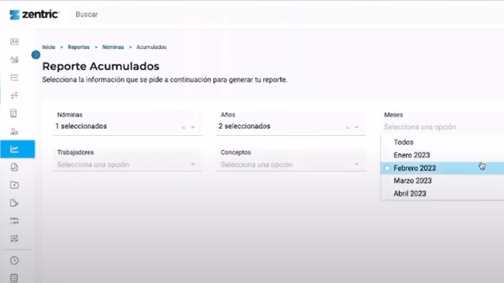reporte acumulados zentric