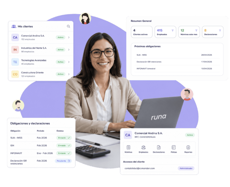 Despacho contable gestionando la nómina de sus clientes en Runa